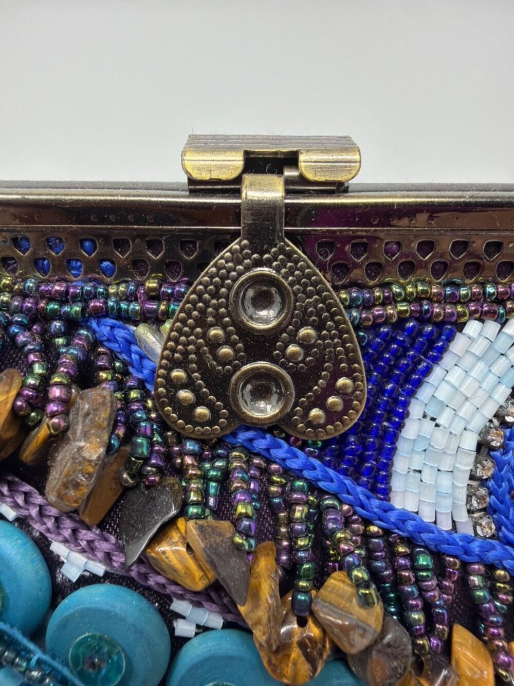 Chico's Beaded Evening Bag Blue Purple Floral Embellished Top Handle Purse - Picture 8 of 16